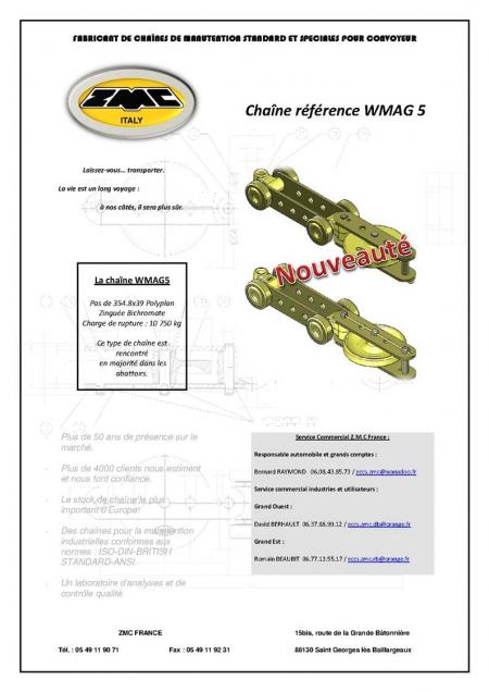 chaine de manutention - notice chaine de manutention WMAG5 chaine de manutention à galet en inox